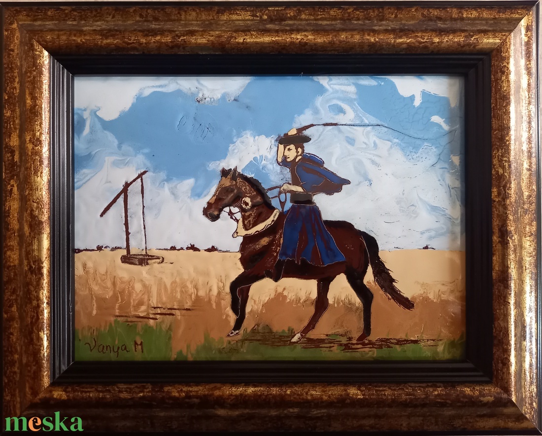 Csikós a Hortobágyon - tűzzománc kép - művészet - festmény - tűzzománc - Meska.hu
