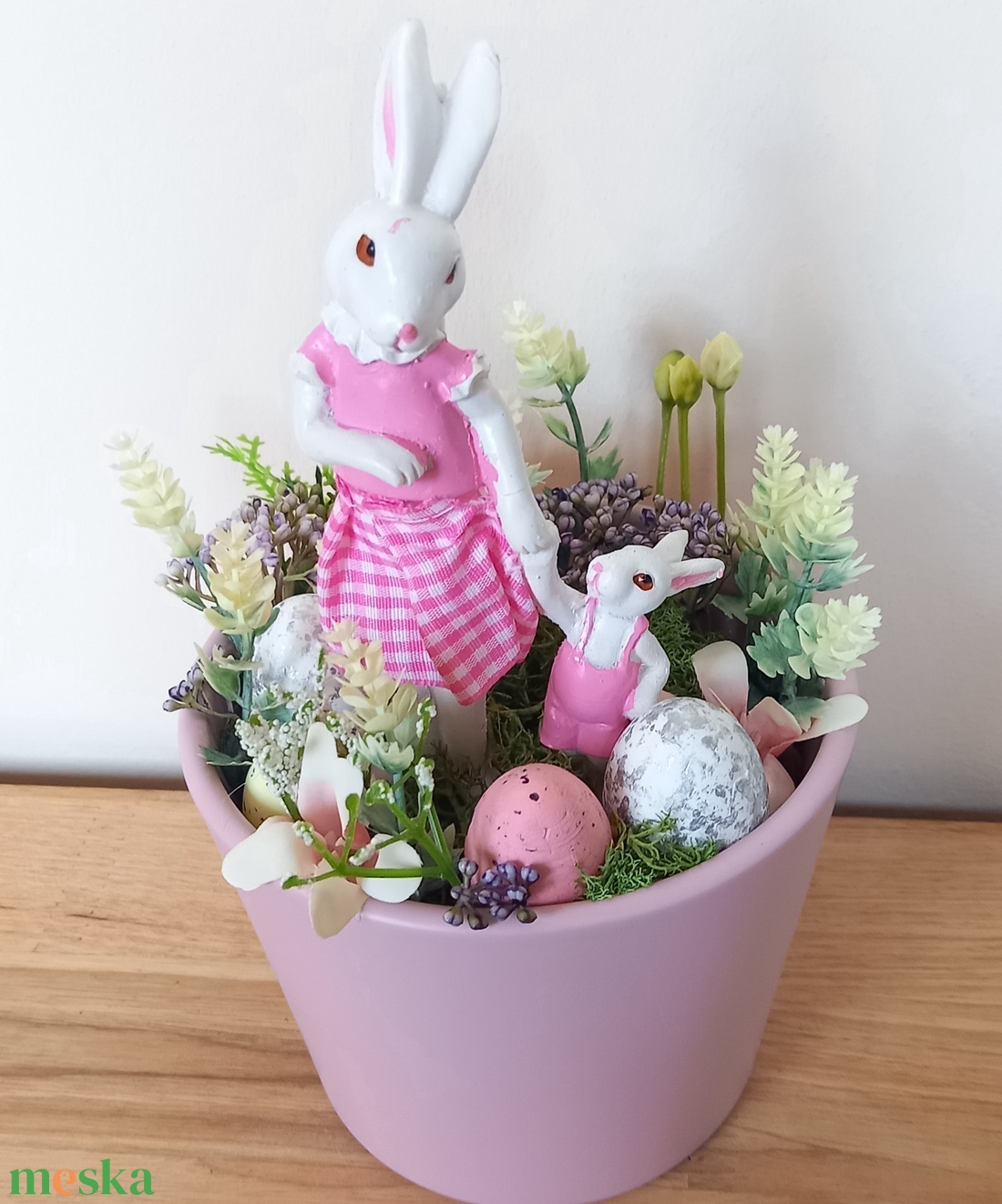 Tavaszi húsvéti nyuszis asztaldísz - ünnepi díszek, dekorációk - húsvéti díszek és dekorációk - húsvéti virágos díszek - Meska.hu