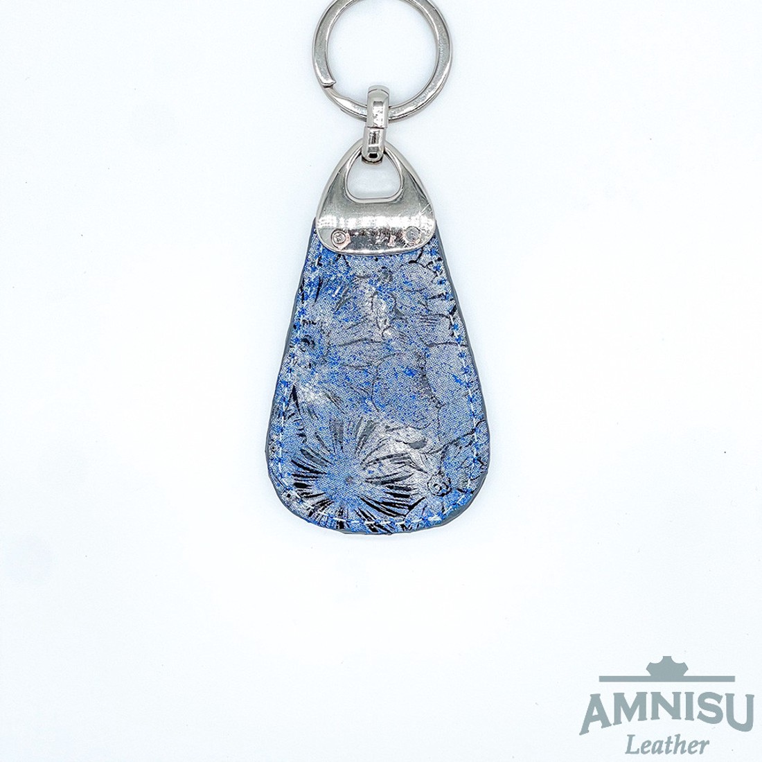 Kék virág mintás csepp alakú swarovski köves bőr kulcstartó H6017 - táska & tok - kulcstartó & táskadísz - kulcstartó - Meska.hu