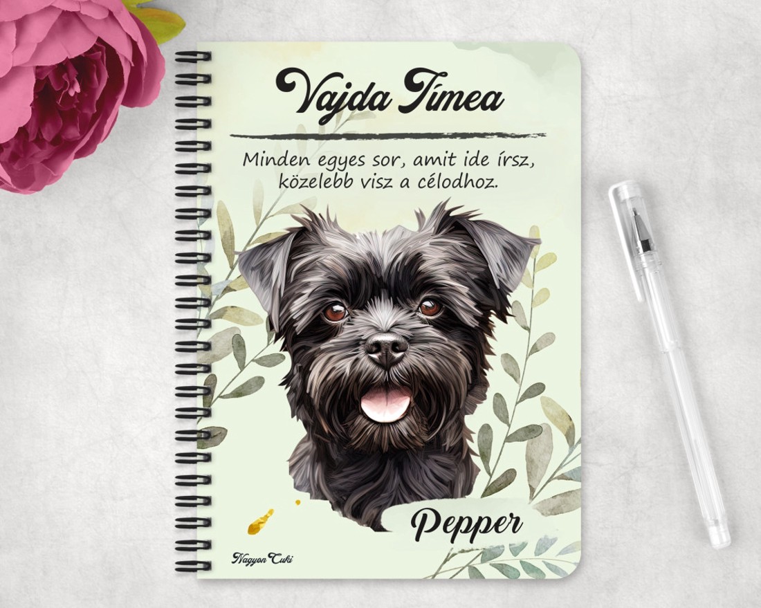 Személyre szabható - Fekete Affenpinscher portré mintás A5-ös füzet - otthon & életmód - papír, írószer - jegyzetfüzet & napló - Meska.hu