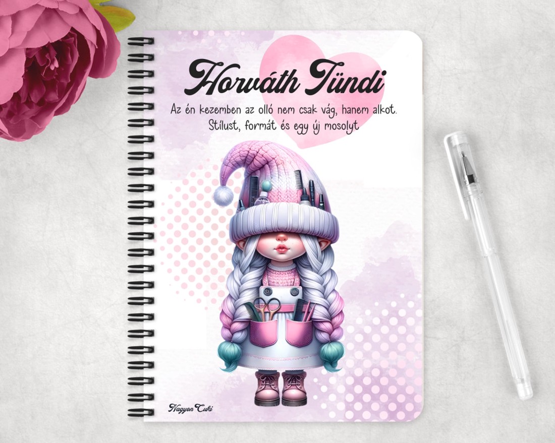 Személyre szabható - Tündéri két oldalas Fodrász manólány mintás A5-ös füzet - otthon & életmód - papír, írószer - jegyzetfüzet & napló - Meska.hu