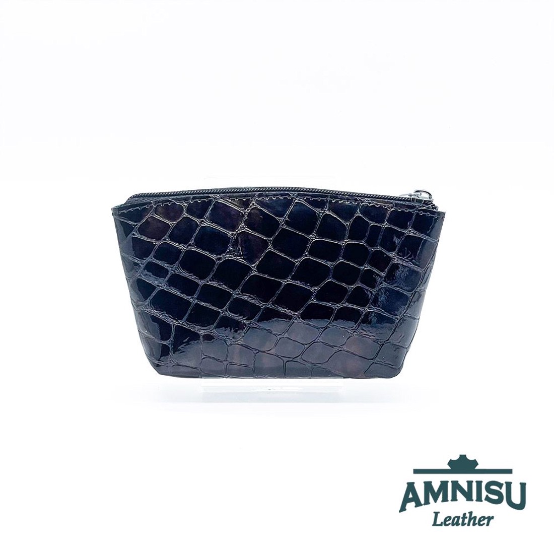 Sötétbarna lakk krokkómintás egy cipzáras egyenes swarovski köves kulcstartó E9019 -  - Meska.hu