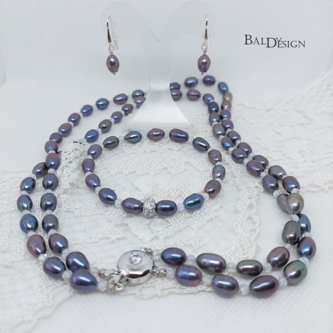 Szürke gyöngy szett cirkonnal -  - Meska.hu