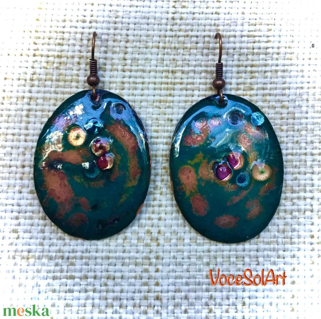 Androméda tűzzománc Fülbevaló - ékszer - fülbevaló - lógós kerek fülbevaló - Meska.hu