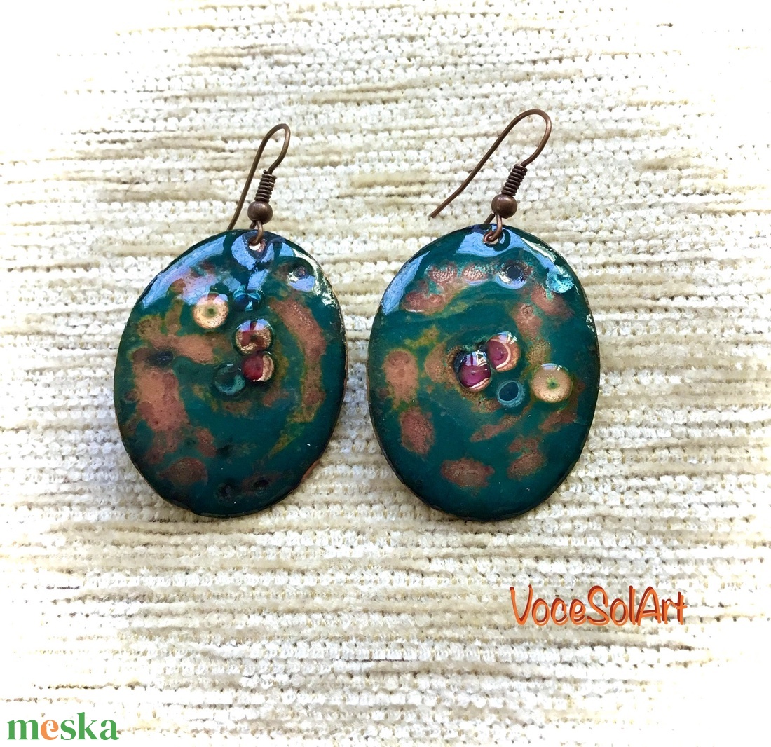 Androméda tűzzománc Fülbevaló - ékszer - fülbevaló - lógós kerek fülbevaló - Meska.hu