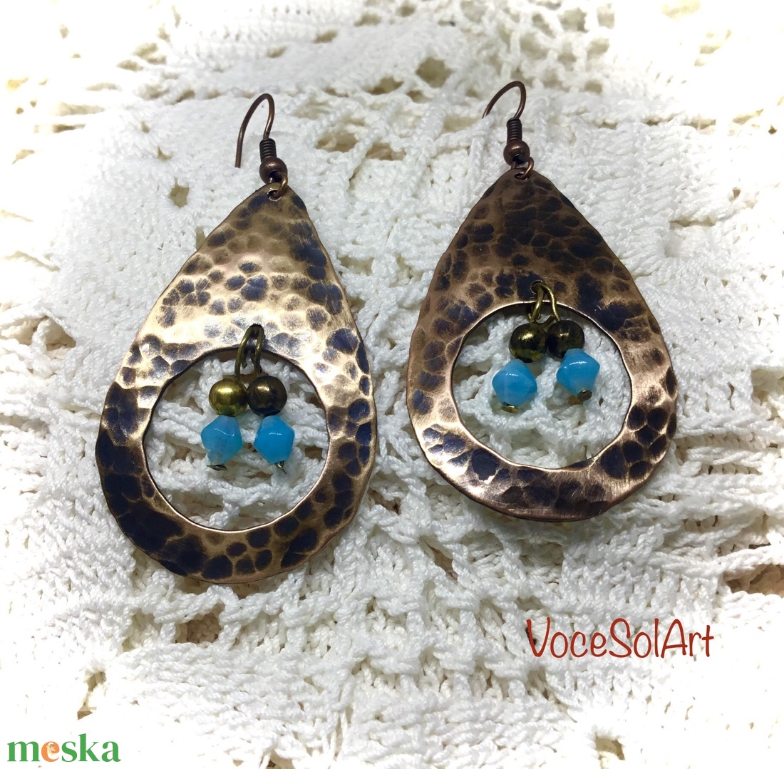 Türkizcseppek réz Fülbevaló - ékszer - fülbevaló - lógó csepp fülbevaló - Meska.hu