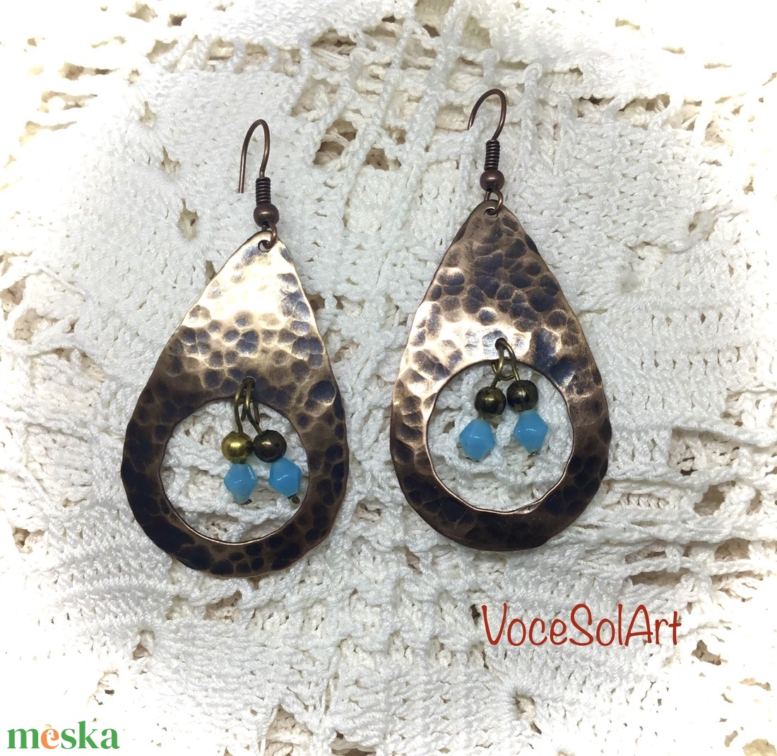 Türkizcseppek réz Fülbevaló - ékszer - fülbevaló - lógó csepp fülbevaló - Meska.hu