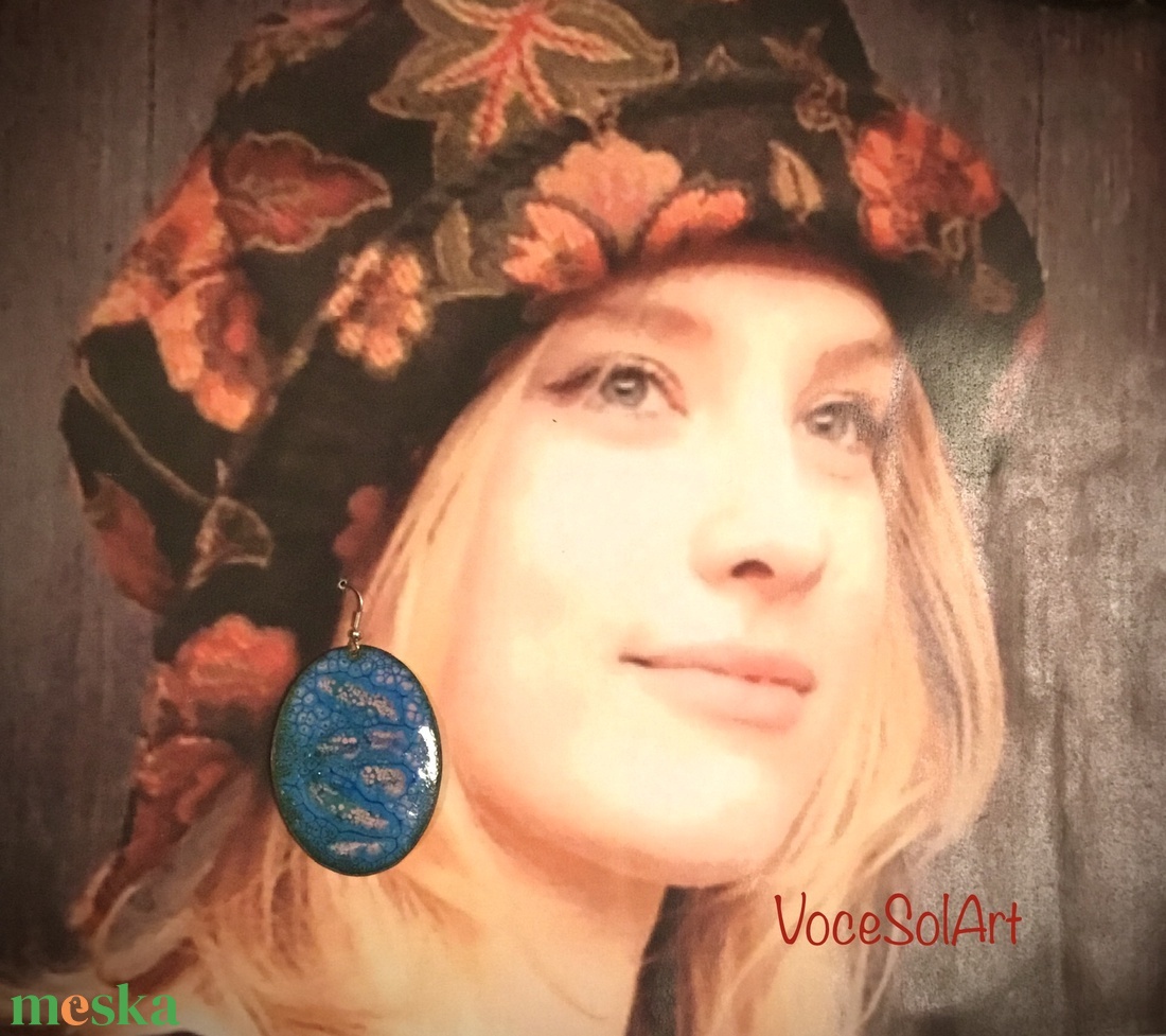 Türkizhajnal Tűzzománc Fülbevaló - ékszer - fülbevaló - lógós kerek fülbevaló - Meska.hu