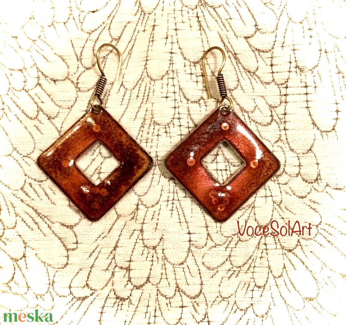 Azték fantázia tűzzománc Fülbevaló - ékszer - fülbevaló - lógó fülbevaló - Meska.hu