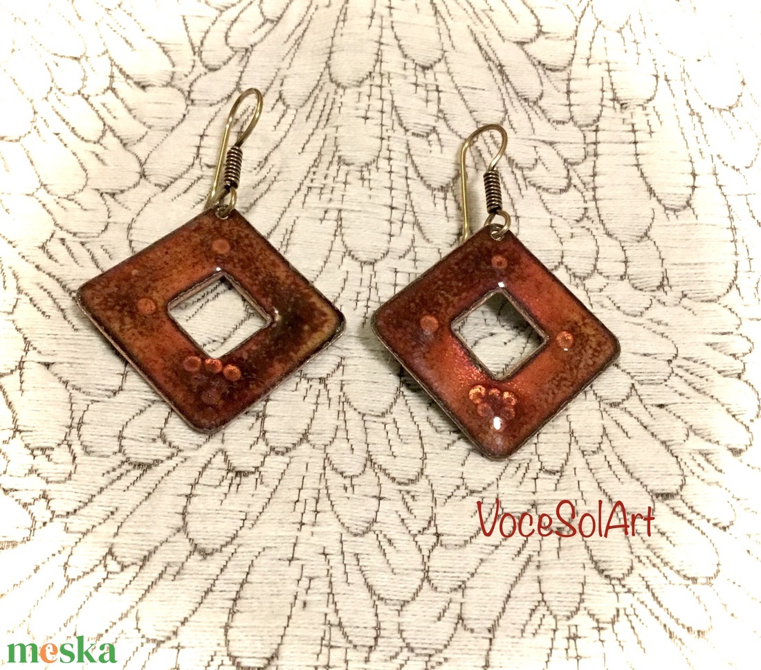 Azték fantázia tűzzománc Fülbevaló - ékszer - fülbevaló - lógó fülbevaló - Meska.hu