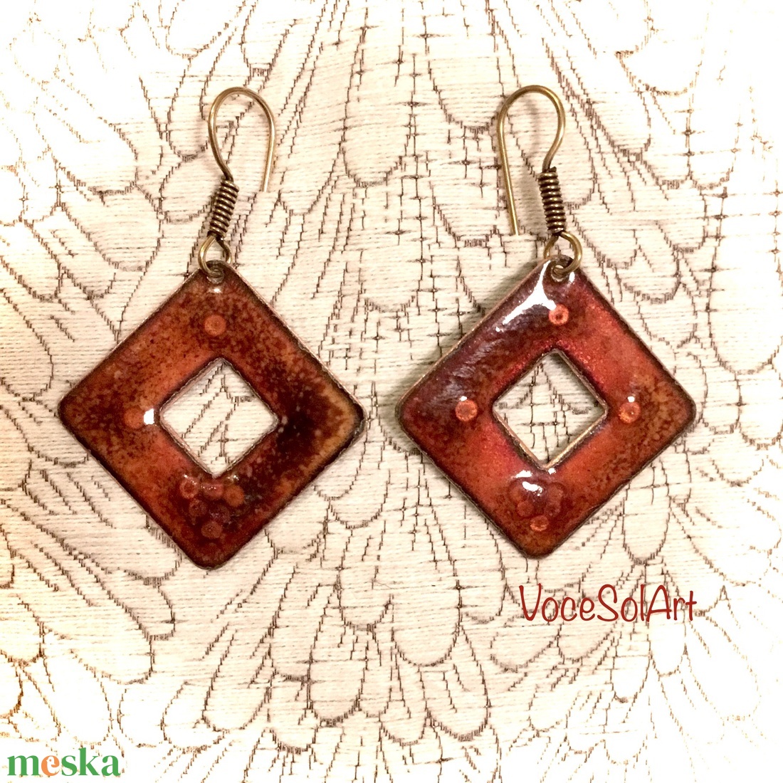 Azték fantázia tűzzománc Fülbevaló - ékszer - fülbevaló - lógó fülbevaló - Meska.hu