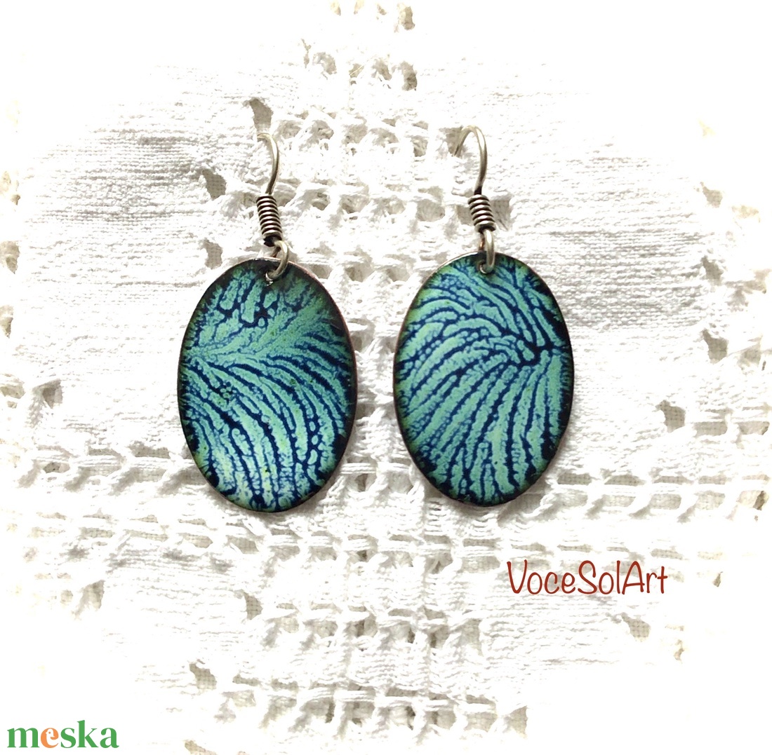 Téli hajnal   tűzzománc Fülbevaló - ékszer - fülbevaló - lógós kerek fülbevaló - Meska.hu