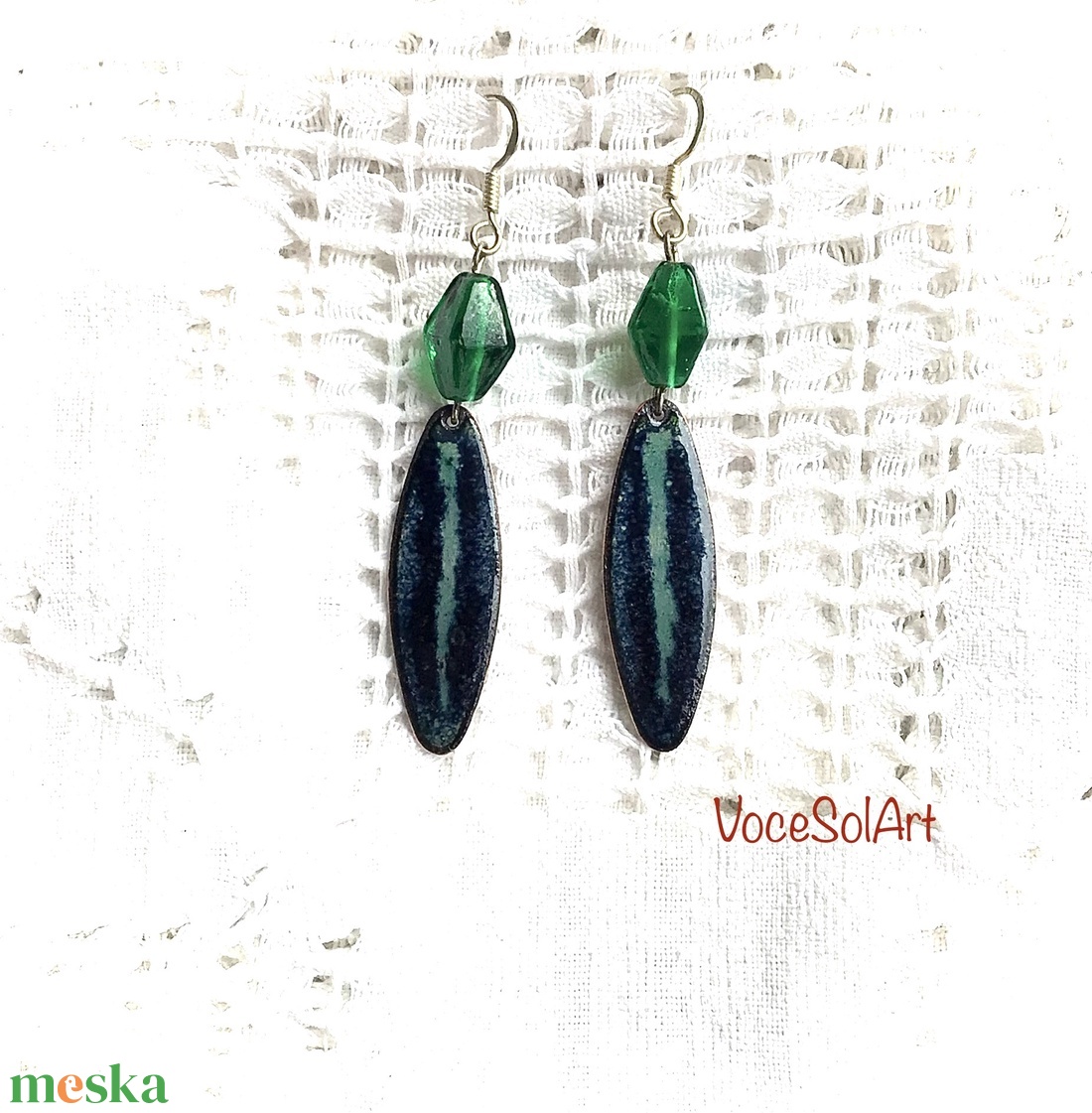 Zöldfény  tűzzománc Fülbevaló - ékszer - fülbevaló - lógó csepp fülbevaló - Meska.hu