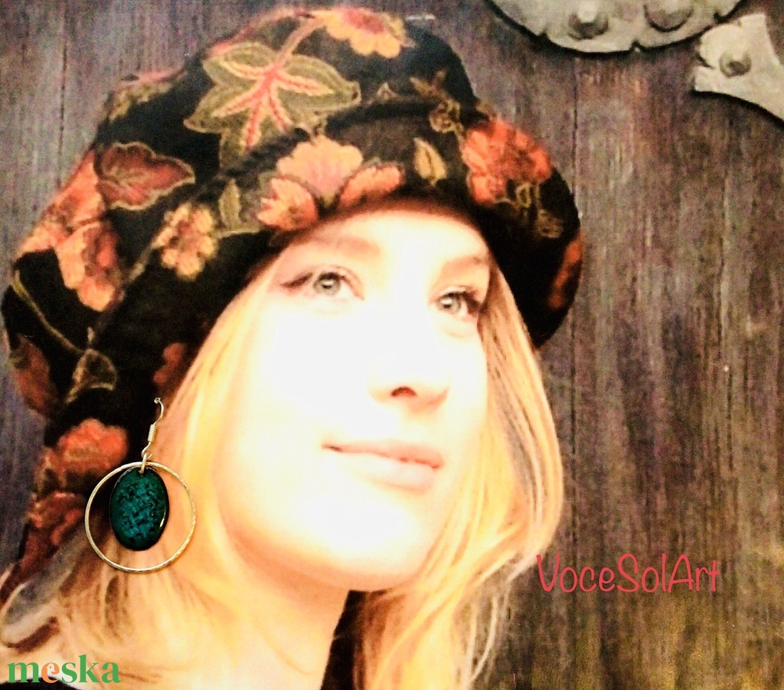 Energiamező - Ezüst kör türkiz ovális tűzzománc Fülbevaló - ékszer - fülbevaló - lógós kerek fülbevaló - Meska.hu