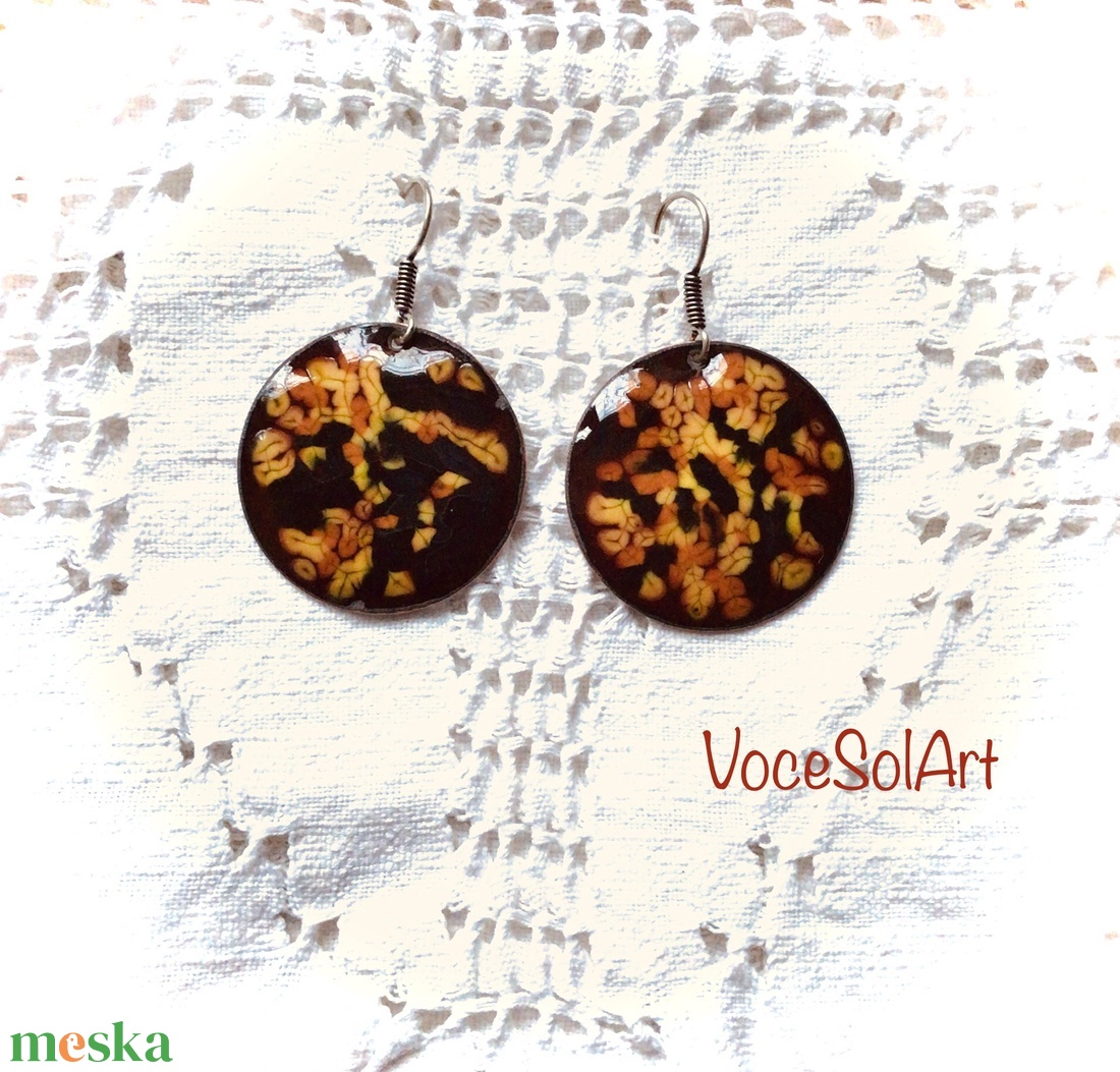 Retrofények Tűzzománc Fülbevaló - ékszer - fülbevaló - lógós kerek fülbevaló - Meska.hu