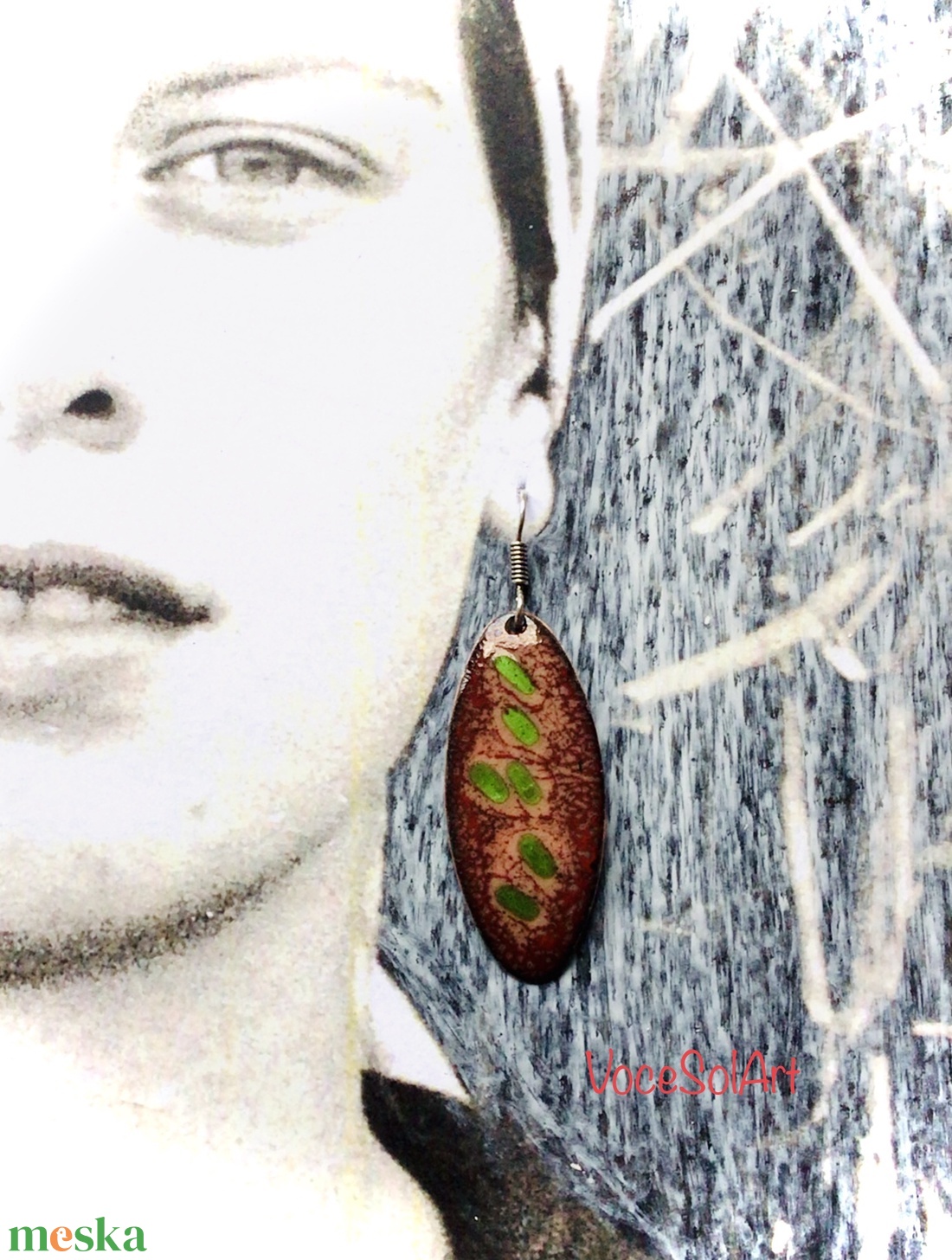 Hulljatok levelek - Ovális Tűzzománc Fülbevaló - ékszer - fülbevaló - lógó csepp fülbevaló - Meska.hu