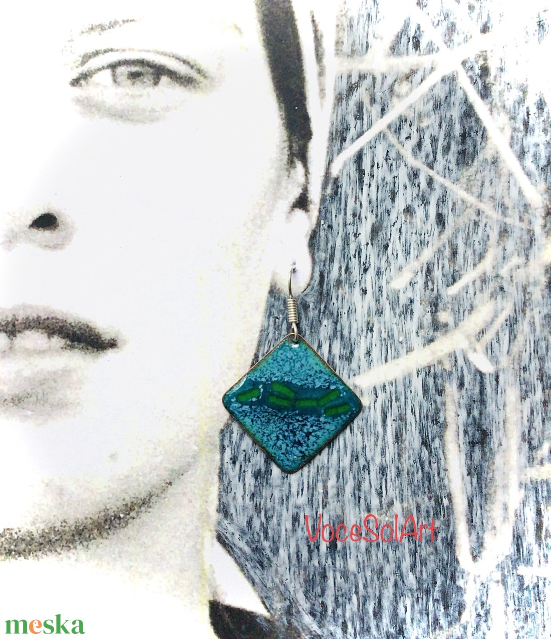 Türkiz négyzet tűzzománc Fülbevaló - ékszer - fülbevaló - lógó fülbevaló - Meska.hu