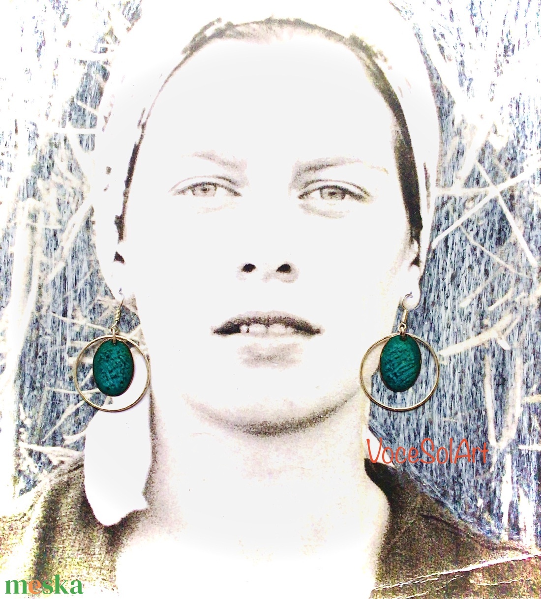 Energiamező - Ezüst kör türkiz ovális tűzzománc Fülbevaló - ékszer - fülbevaló - lógós kerek fülbevaló - Meska.hu