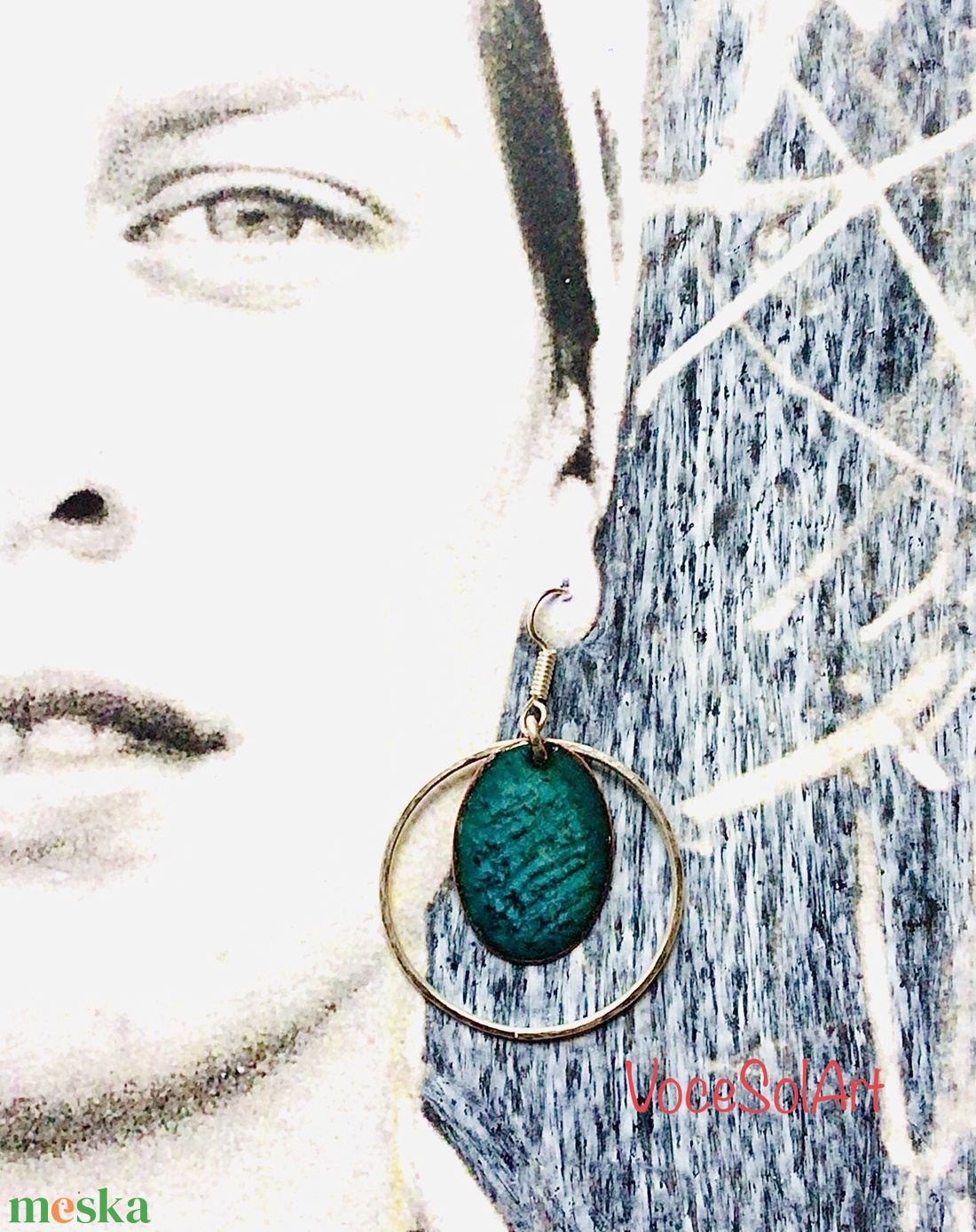 Energiamező - Ezüst kör türkiz ovális tűzzománc Fülbevaló - ékszer - fülbevaló - lógós kerek fülbevaló - Meska.hu