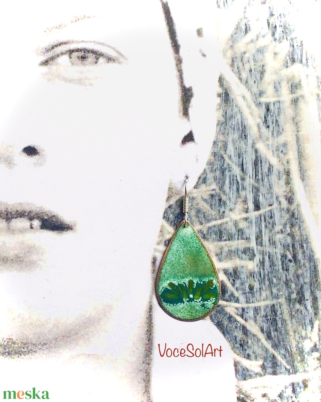 Fűkorall - Türkizzöld csepp tűzzománc Fülbevaló - ékszer - fülbevaló - lógó csepp fülbevaló - Meska.hu