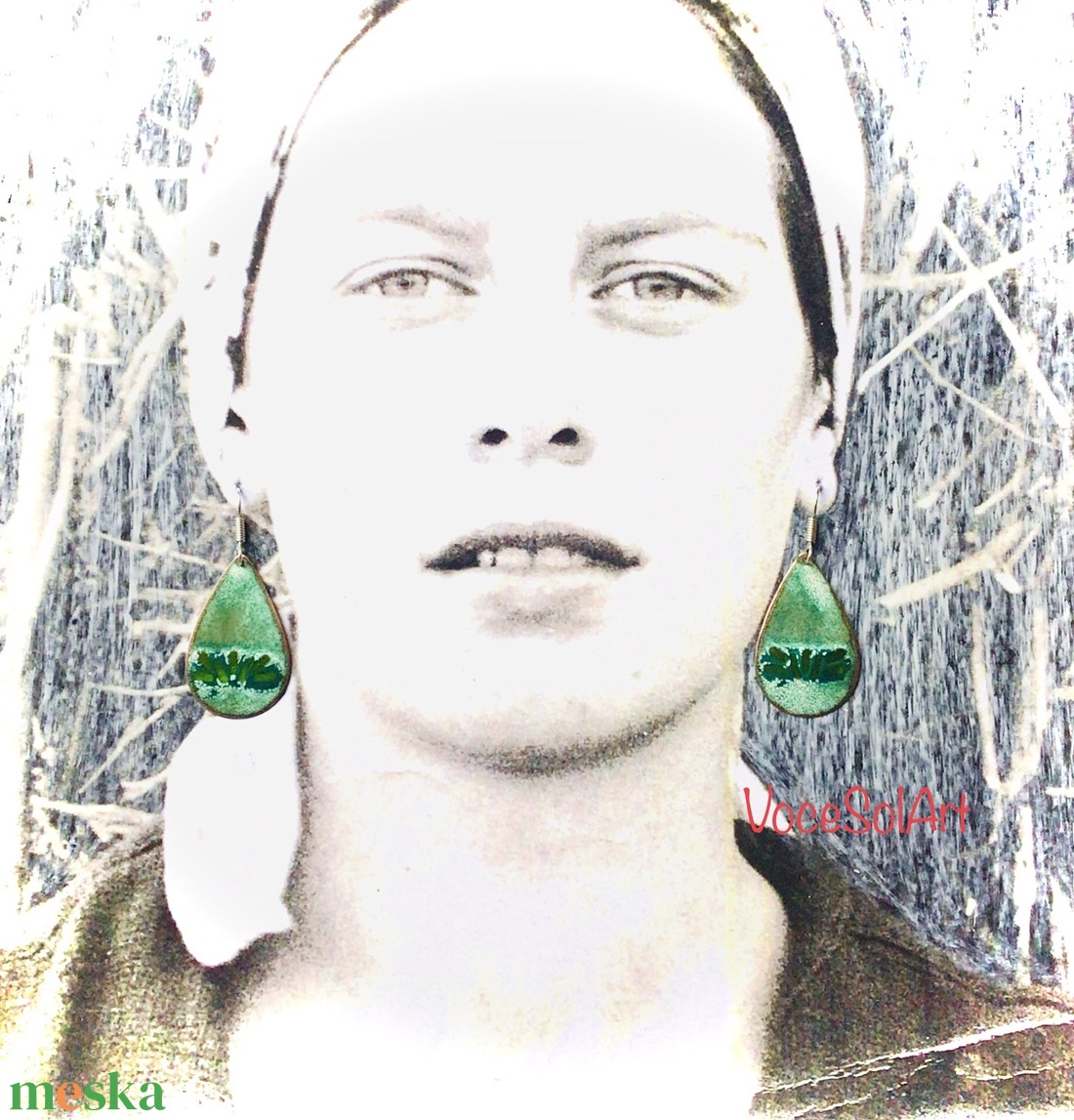 Fűkorall - Türkizzöld csepp tűzzománc Fülbevaló - ékszer - fülbevaló - lógó csepp fülbevaló - Meska.hu