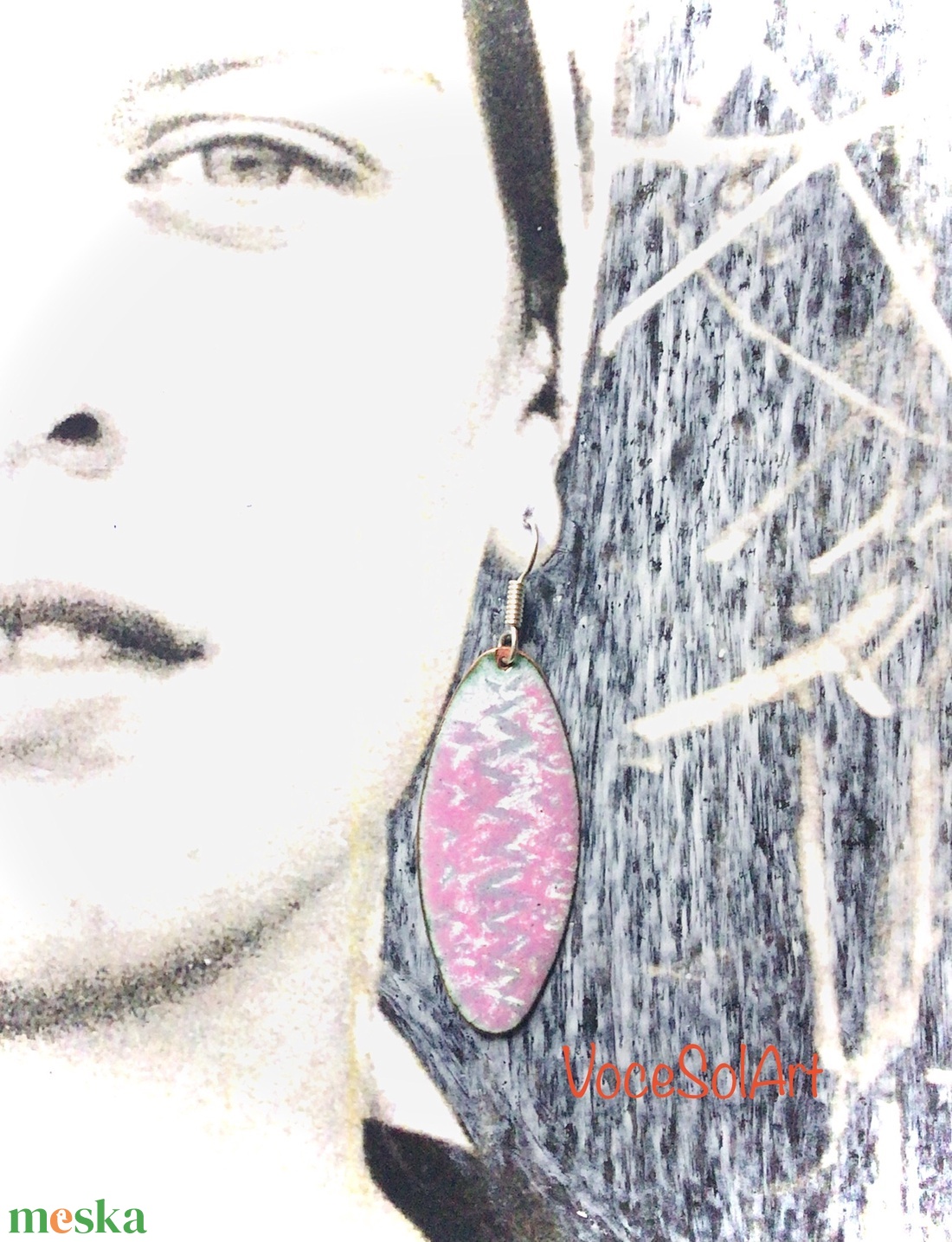 Rózsaszín felhő -  ovális Tűzzománc Fülbevaló - ékszer - fülbevaló - lógó csepp fülbevaló - Meska.hu