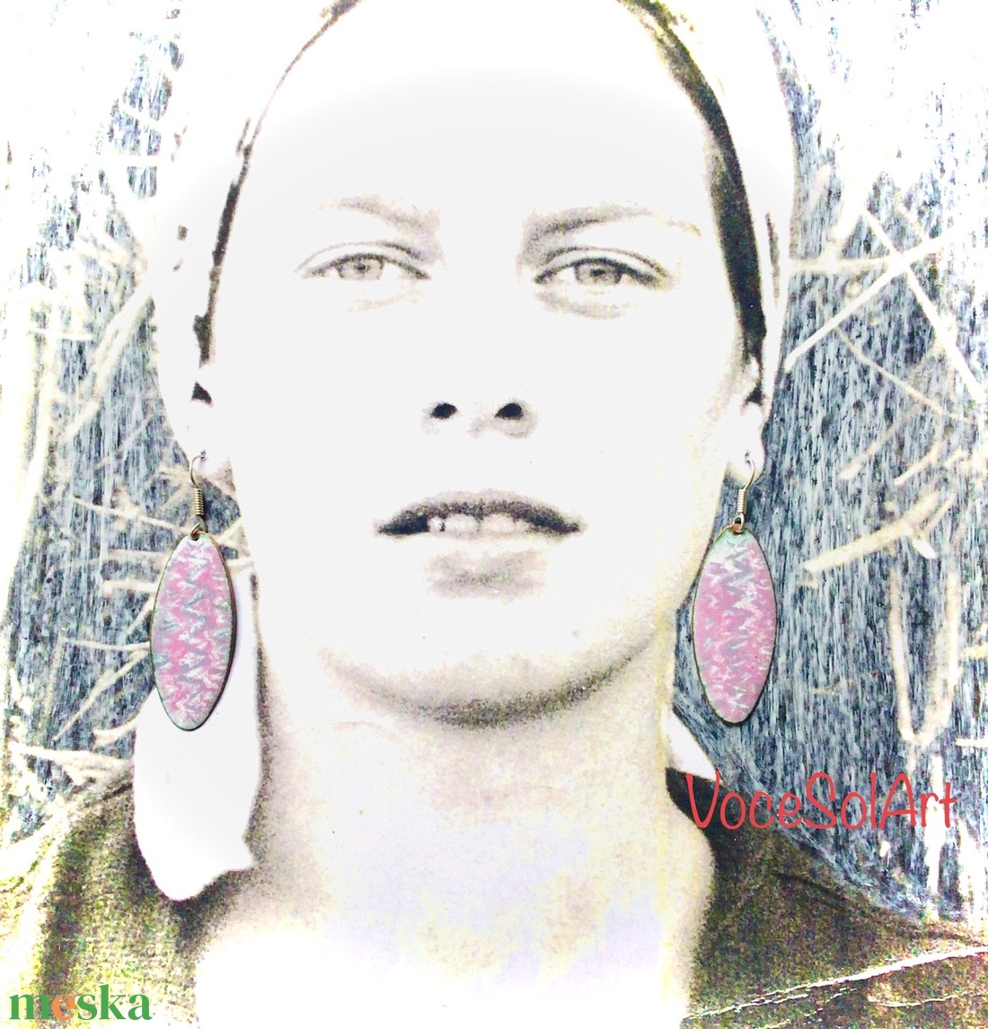 Rózsaszín felhő -  ovális Tűzzománc Fülbevaló - ékszer - fülbevaló - lógó csepp fülbevaló - Meska.hu