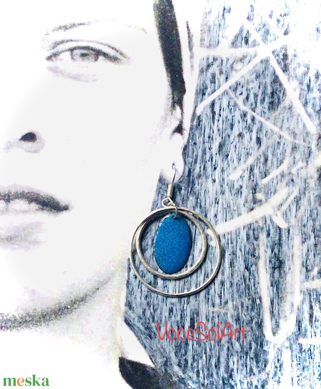 Tiszta energiák -  - Ezüst kör türkizkék ovális tűzzománc Fülbevaló - ékszer - fülbevaló - lógós kerek fülbevaló - Meska.hu