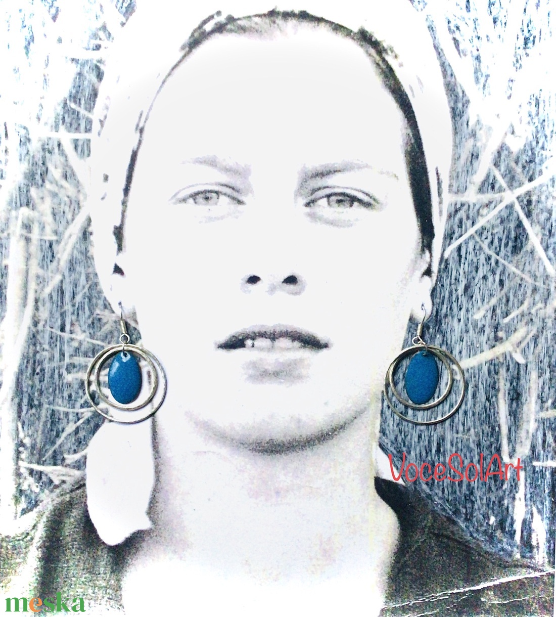 Tiszta energiák -  - Ezüst kör türkizkék ovális tűzzománc Fülbevaló - ékszer - fülbevaló - lógós kerek fülbevaló - Meska.hu