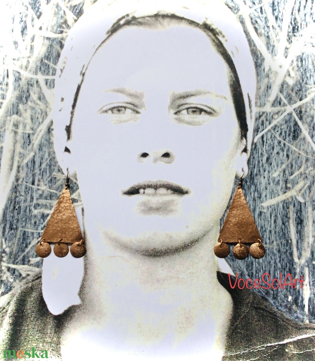 Piramis körök -Vörösréz Fülbevaló - ékszer - fülbevaló - lógó fülbevaló - Meska.hu