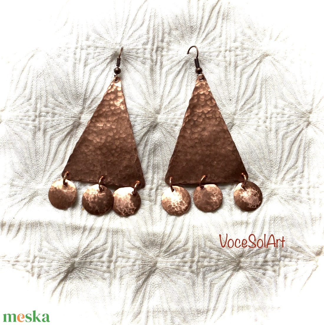 Piramis körök -Vörösréz Fülbevaló - ékszer - fülbevaló - lógó fülbevaló - Meska.hu