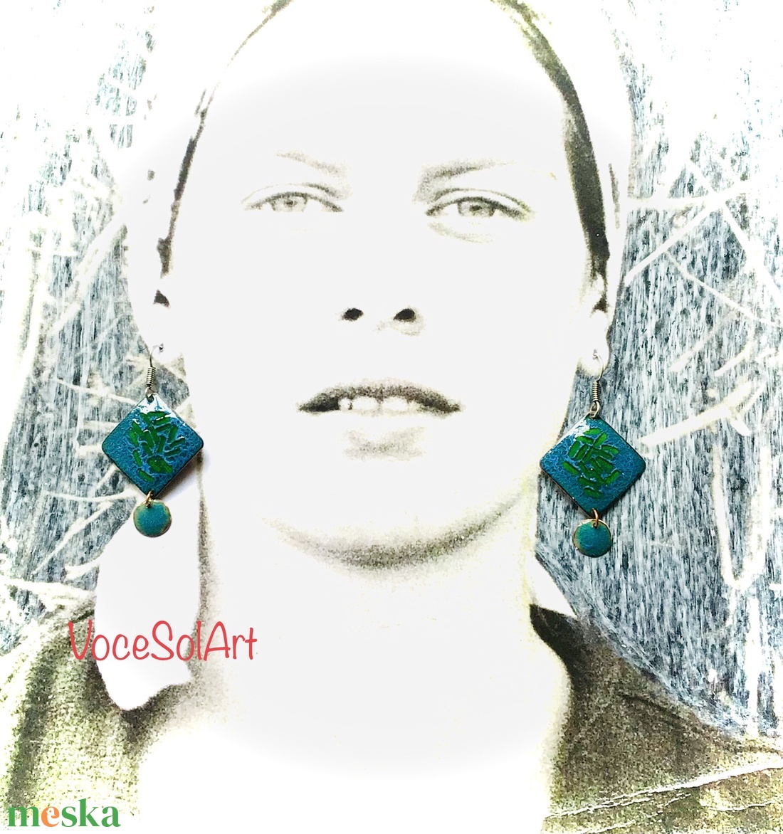 Türkizzöld tenger- tűzzománc Fülbevaló - ékszer - fülbevaló - lógó fülbevaló - Meska.hu