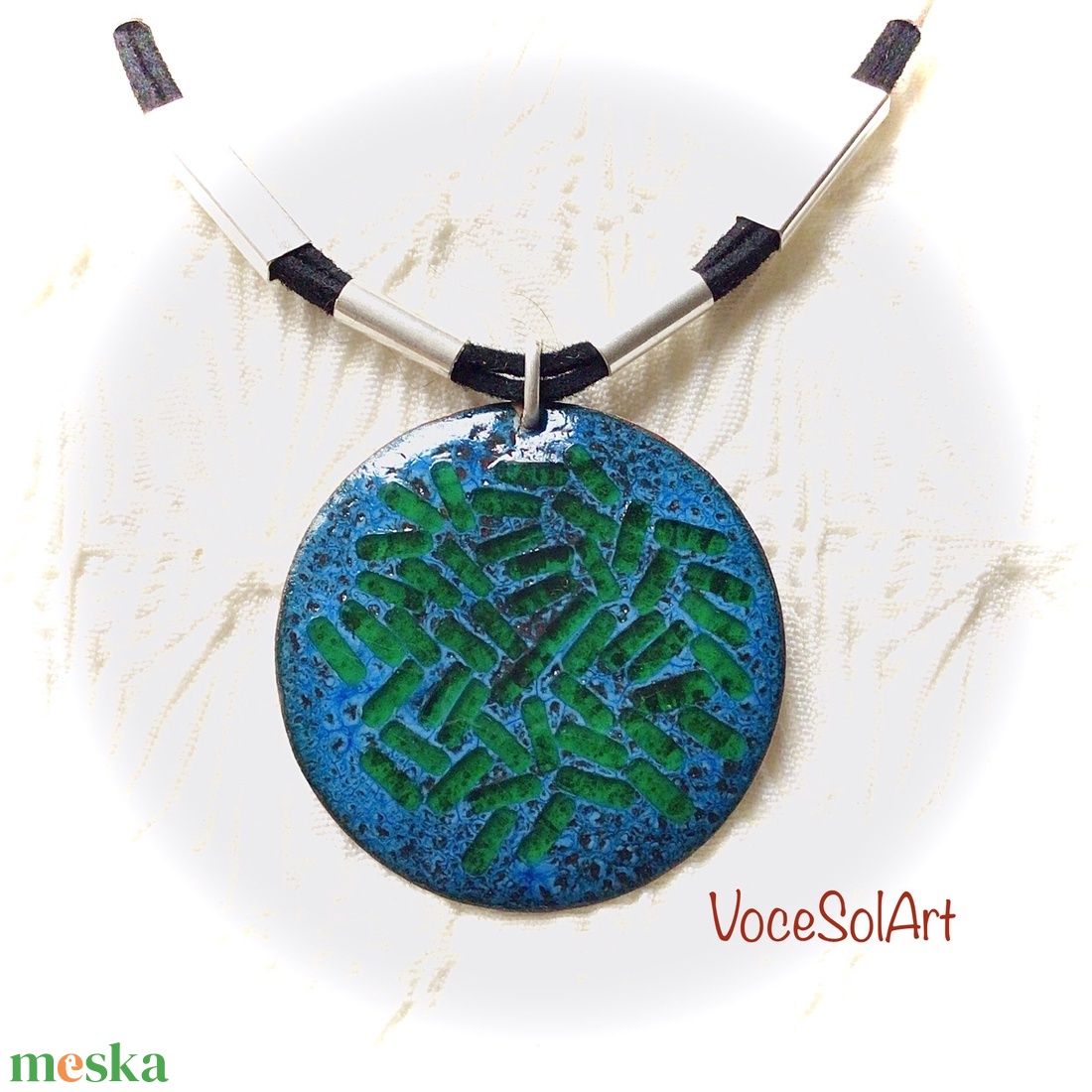 Türkizzöld tenger-Tűzzománc medálos nyaklánc - ékszer - nyaklánc - medálos nyaklánc - Meska.hu