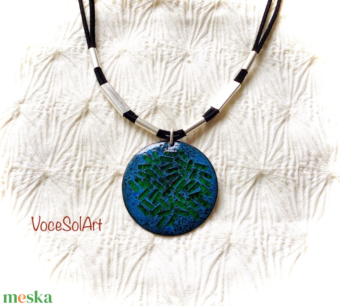 Türkizzöld tenger-Tűzzománc medálos nyaklánc - ékszer - nyaklánc - medálos nyaklánc - Meska.hu