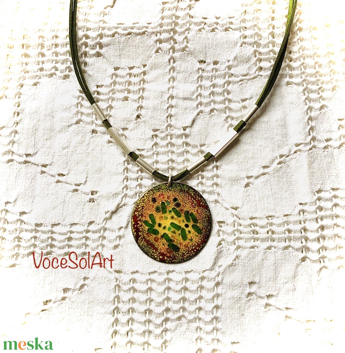 Virágoskert-Tűzzománc medálos nyaklánc - ékszer - nyaklánc - medálos nyaklánc - Meska.hu