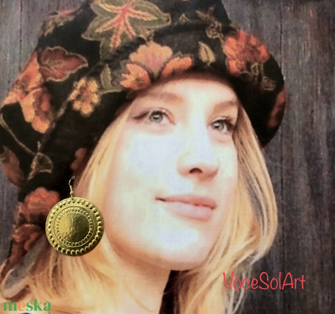 Napraforgó- sárgaréz kerek Fülbevaló - ékszer - fülbevaló - lógó fülbevaló - Meska.hu