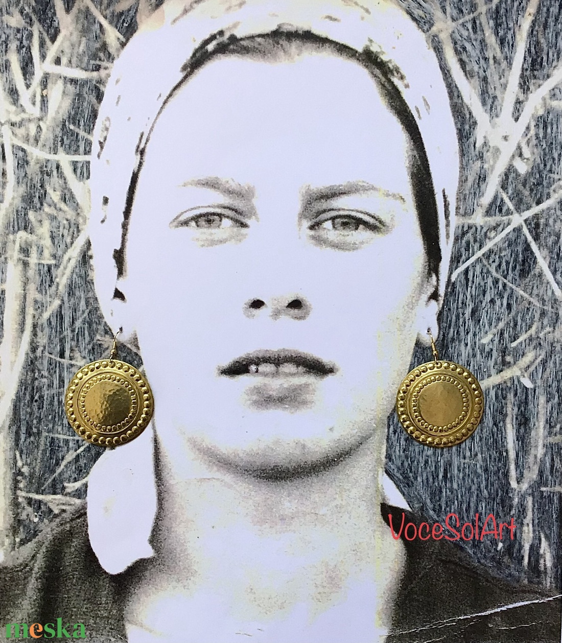 Napraforgó- sárgaréz kerek Fülbevaló - ékszer - fülbevaló - lógó fülbevaló - Meska.hu