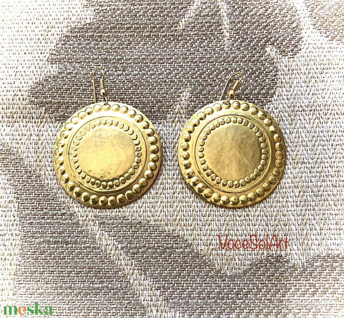 Napraforgó- sárgaréz kerek Fülbevaló - ékszer - fülbevaló - lógó fülbevaló - Meska.hu