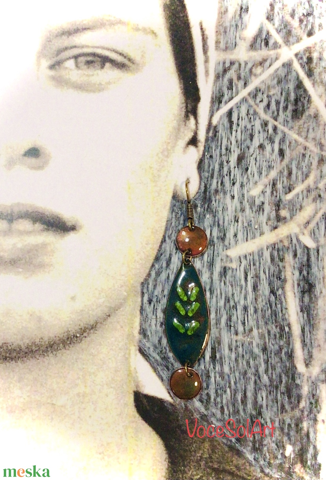 Családfa - Türkizzöld tűzzománc Fülbevaló - ékszer - fülbevaló - lógó csepp fülbevaló - Meska.hu