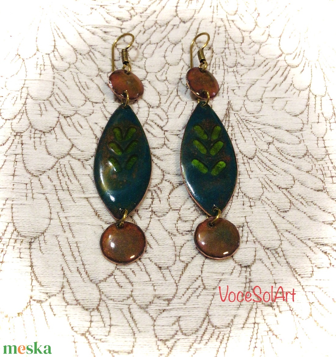 Családfa - Türkizzöld tűzzománc Fülbevaló - ékszer - fülbevaló - lógó csepp fülbevaló - Meska.hu