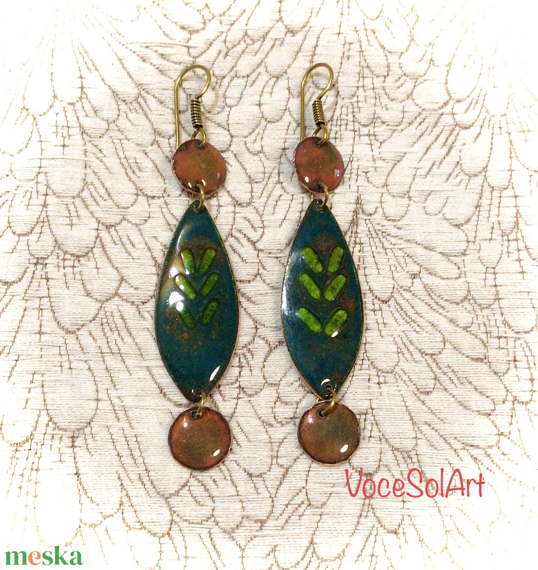 Családfa - Türkizzöld tűzzománc Fülbevaló - ékszer - fülbevaló - lógó csepp fülbevaló - Meska.hu