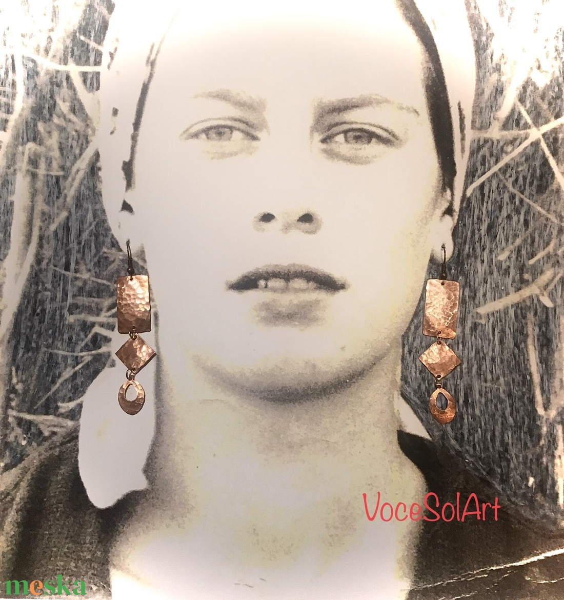 Geometria -Vörösréz Fülbevaló - ékszer - fülbevaló - lógó fülbevaló - Meska.hu