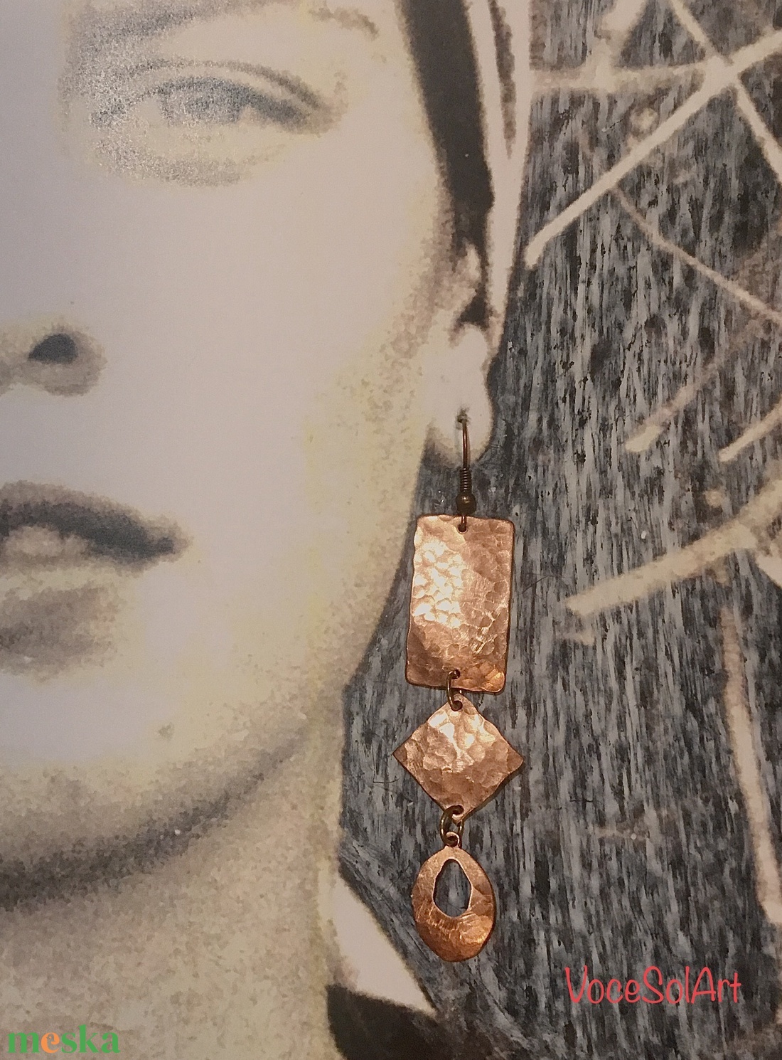 Geometria -Vörösréz Fülbevaló - ékszer - fülbevaló - lógó fülbevaló - Meska.hu