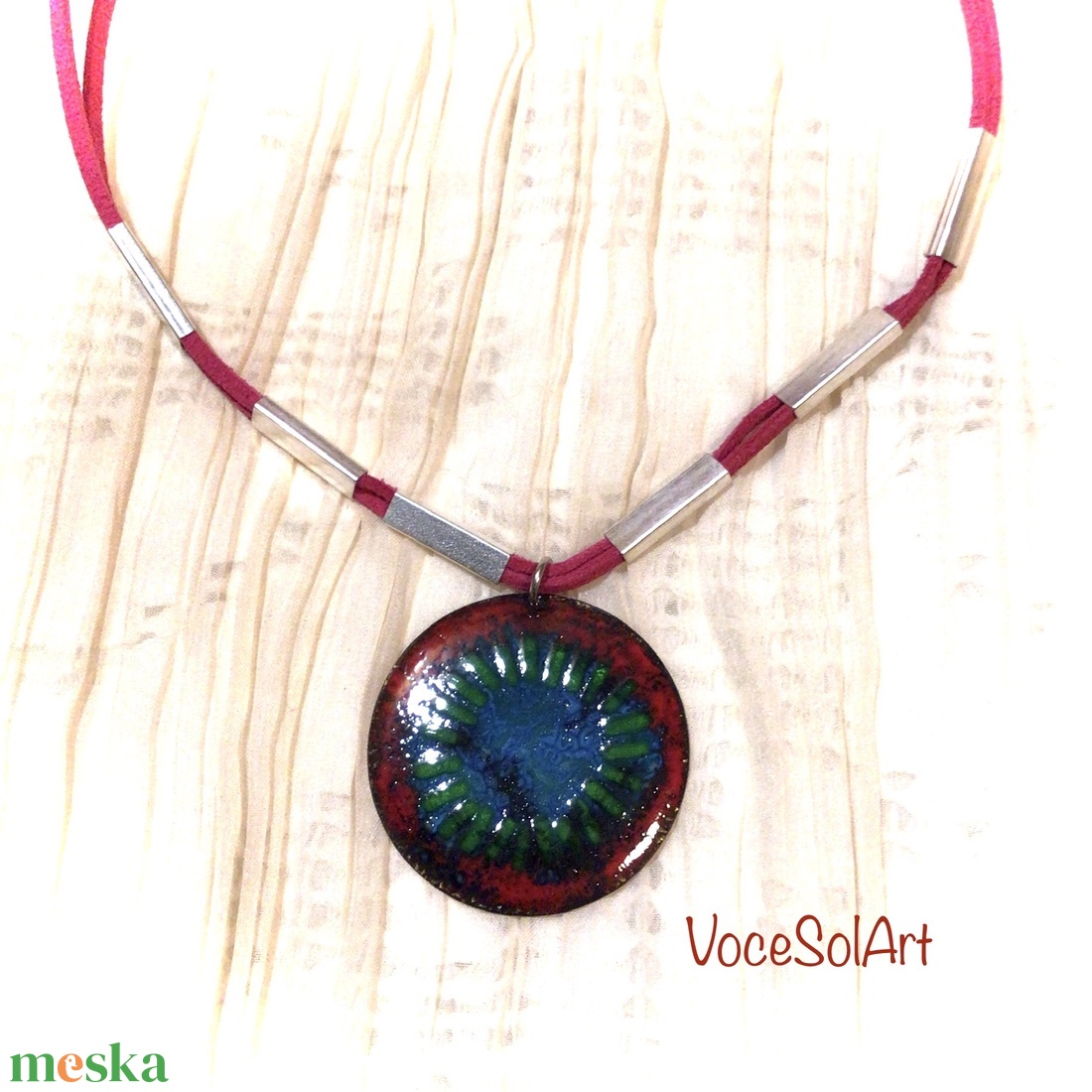 Korallsziget- Tűzzománc medálos nyaklánc - ékszer - nyaklánc - medálos nyaklánc - Meska.hu