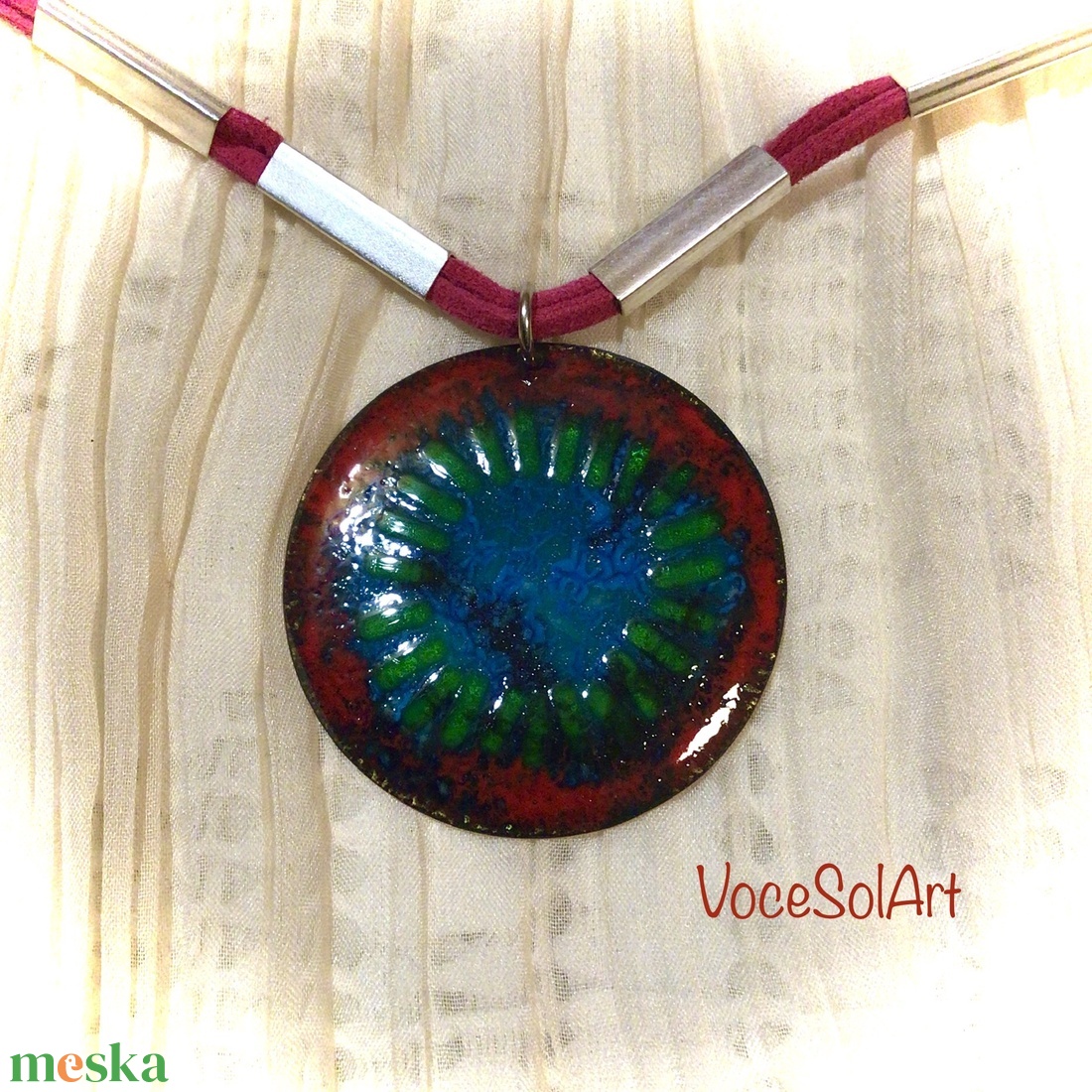 Korallsziget- Tűzzománc medálos nyaklánc - ékszer - nyaklánc - medálos nyaklánc - Meska.hu