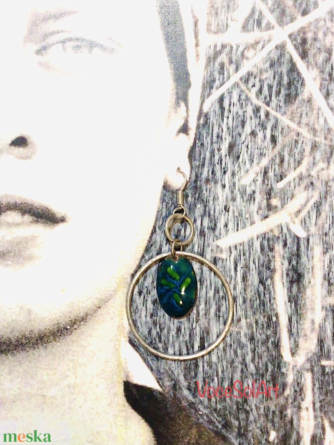 Türkizzöld energiák -  - tűzzománc Fülbevaló - ékszer - fülbevaló - lógós kerek fülbevaló - Meska.hu