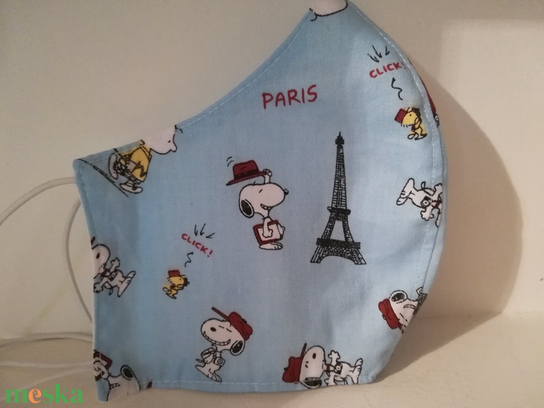 Snoopy és a kismadás Párizsban.... szájmaszk, arcmaszk - maszk, arcmaszk - vicces - Meska.hu