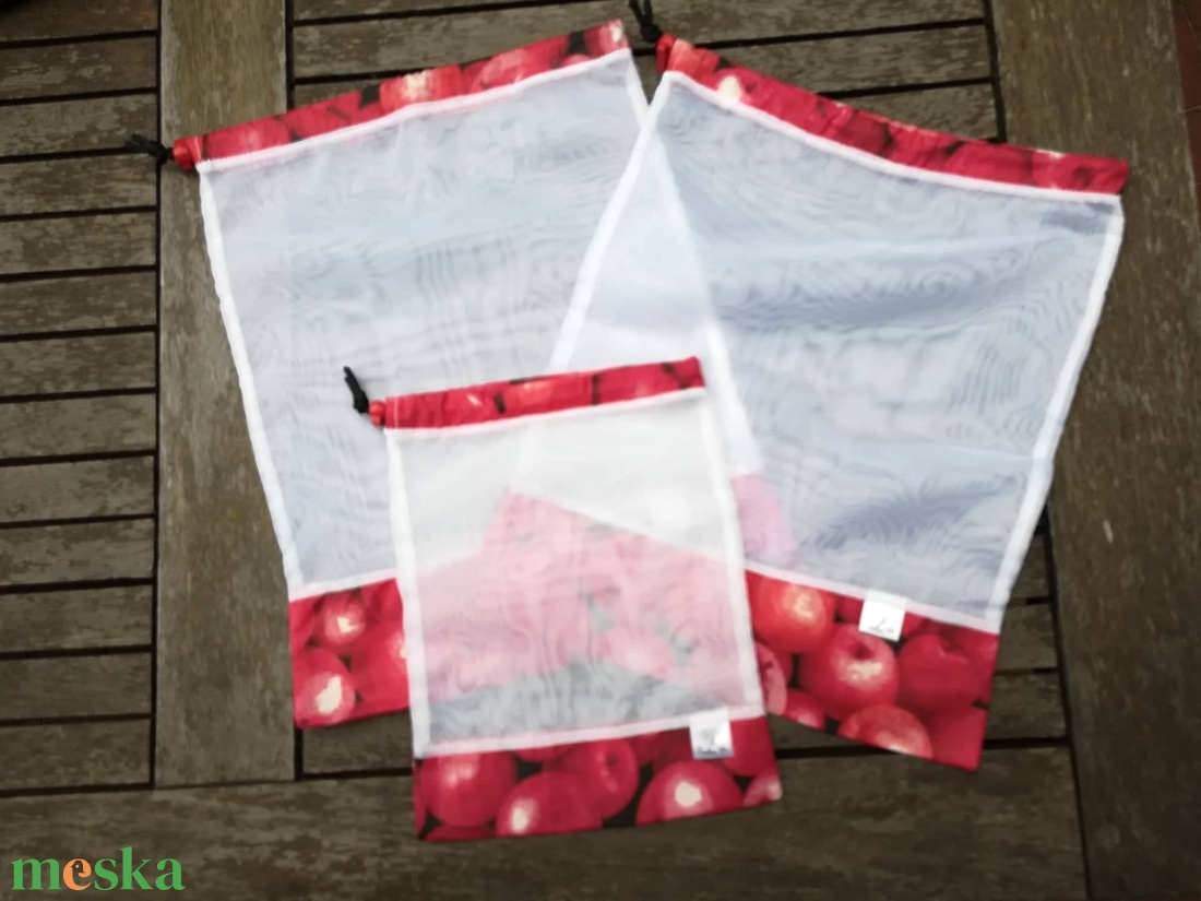 NoWaste  2+1 db bevásárló zacskó , piros alma - táska & tok - bevásárlás & shopper táska - zöldség/gyümölcs zsák - Meska.hu