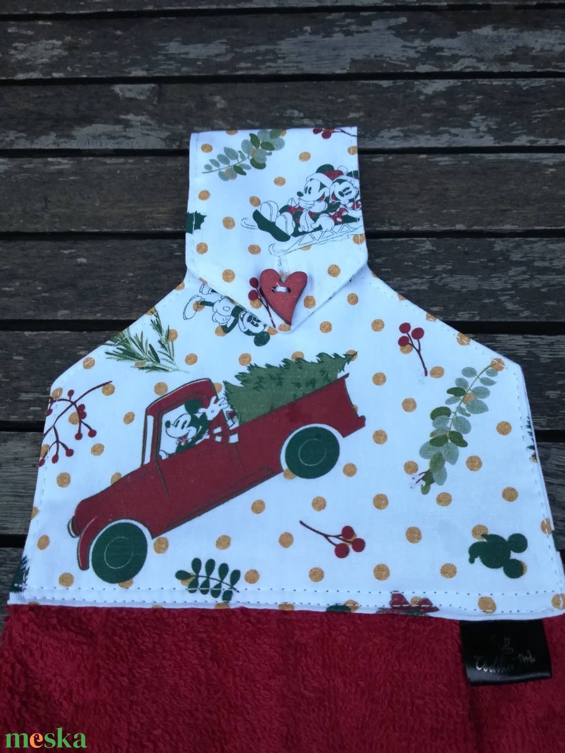 Piros autó egérkével, konyhai törlő - otthon & életmód - konyhafelszerelés, tálalás - konyhai textil - konyharuha & törlőkendő - Meska.hu