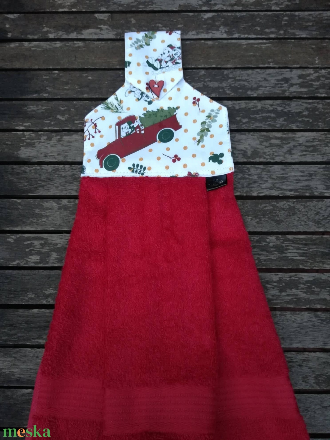 Piros autó egérkével, konyhai törlő - otthon & életmód - konyhafelszerelés, tálalás - konyhai textil - konyharuha & törlőkendő - Meska.hu